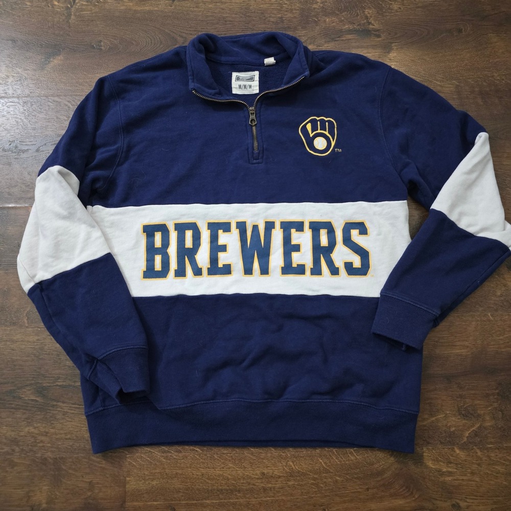 Tailgate Milwaukee Brewers Mens Medium Quarter Zip Sweatshirt Navy Blue White